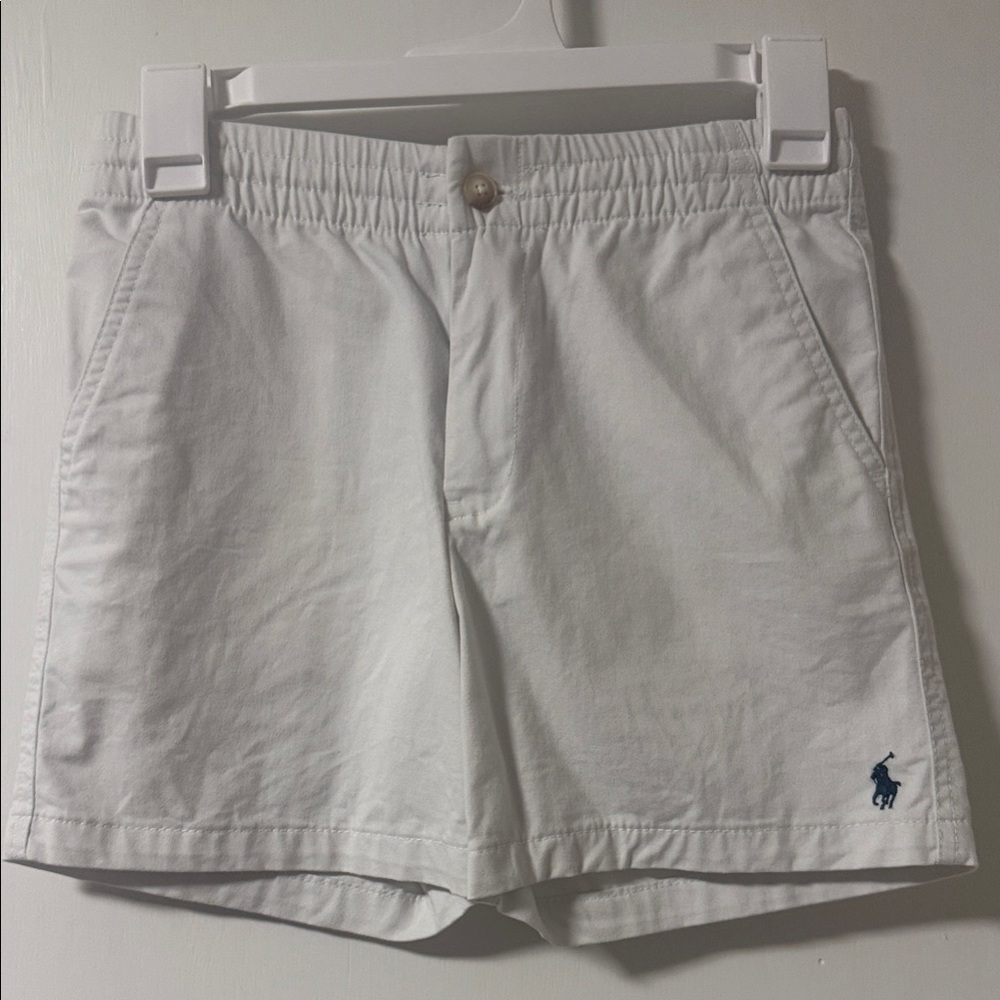 Ralph Lauren White Boys sz 12 Casual Shorts with navy embroidered horse, EUC